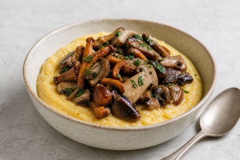 Polenta crémeuse et champignons forestiers sautés