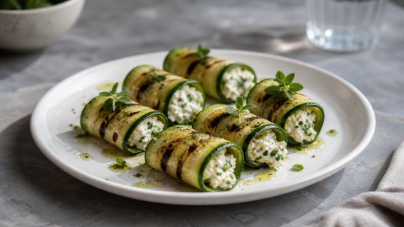 Roulés de courgette grillée au fromage frais et herbes