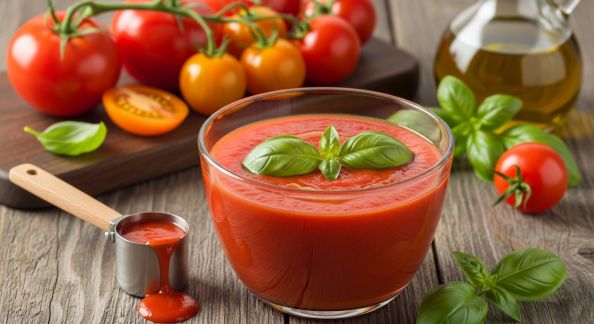Gaspacho de Tomates Cerises et Basilic Frais