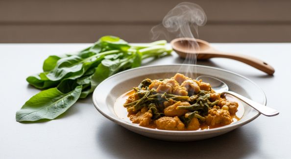 Curry express de pois cassés et épinards frais