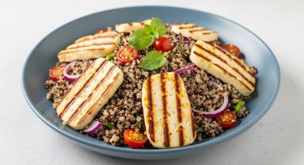 Salade de Quinoa aux Herbes et Fromage Halloumi Grillé