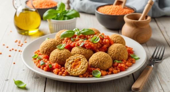 Boulettes de lentilles corail à la sauce tomate maison