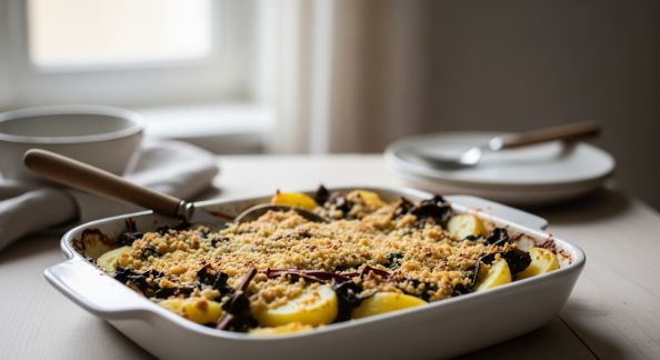 Gratin de blettes et pommes de terre à la moutarde ancienne