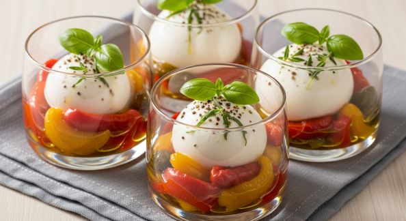 Verrines de Poivrons Confits à la Crème de Burrata